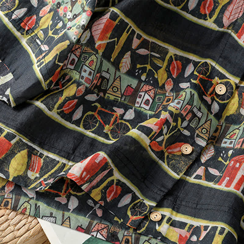 Chemise à manches trois-quarts en polyester pour femme, imprimée de Buddha Stones et de plantes, col en V et boutons. - image 15