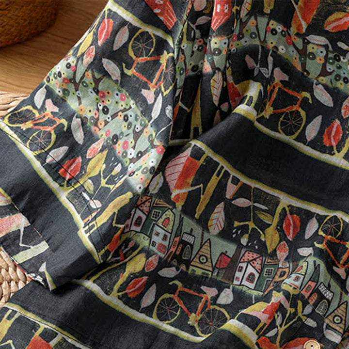 Chemise à manches trois-quarts en polyester pour femme, imprimée de Buddha Stones et de plantes, col en V et boutons. - image 14