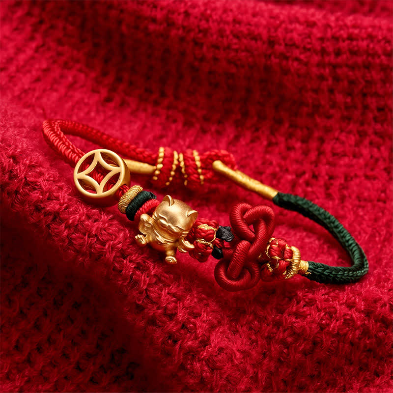 Buddha Stones Bracelet tressé de protection Golden Lucky Cat à fil rouge - image 12