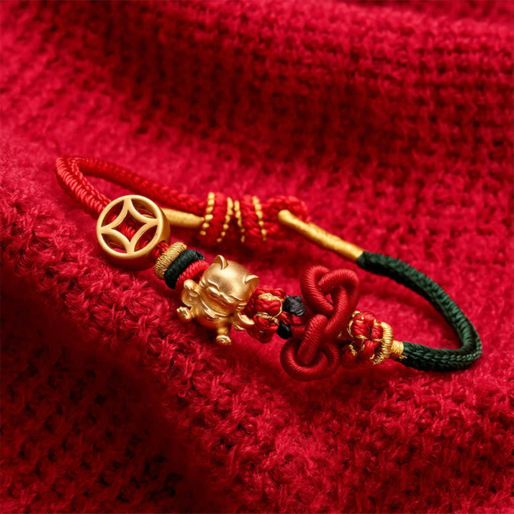 Buddha Stones Bracelet tressé de protection Golden Lucky Cat à fil rouge - image 12