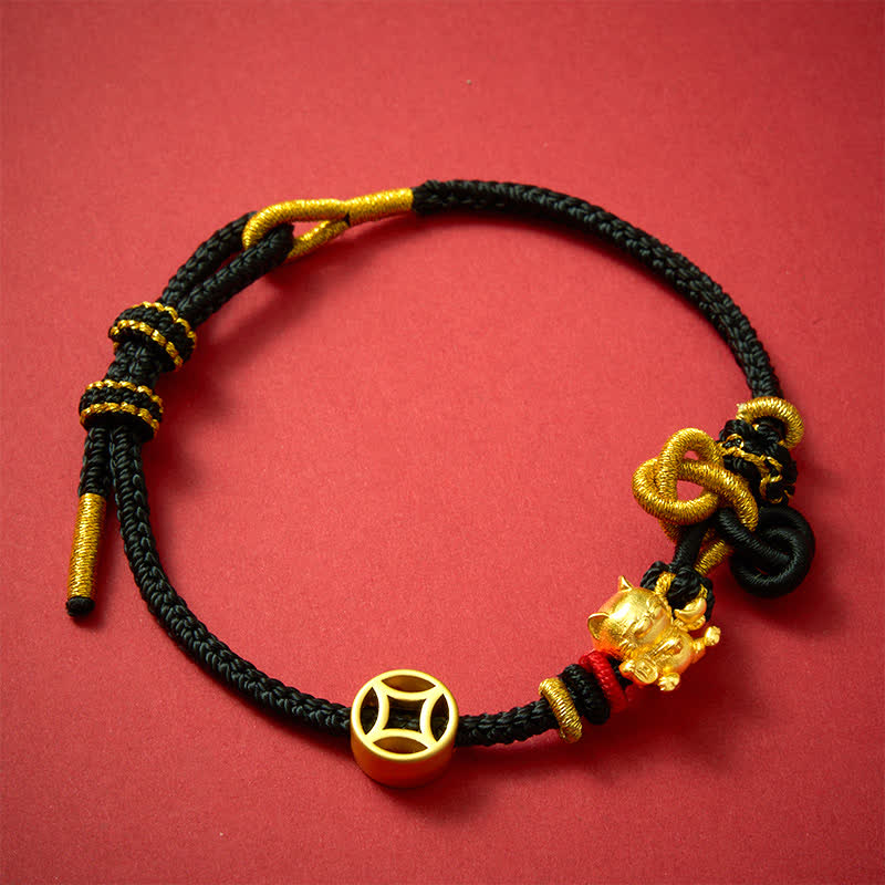 Buddha Stones Bracelet tressé de protection Golden Lucky Cat à fil rouge - image 15