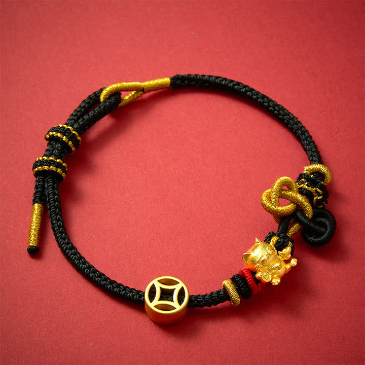 Buddha Stones Bracelet tressé de protection Golden Lucky Cat à fil rouge - image 15