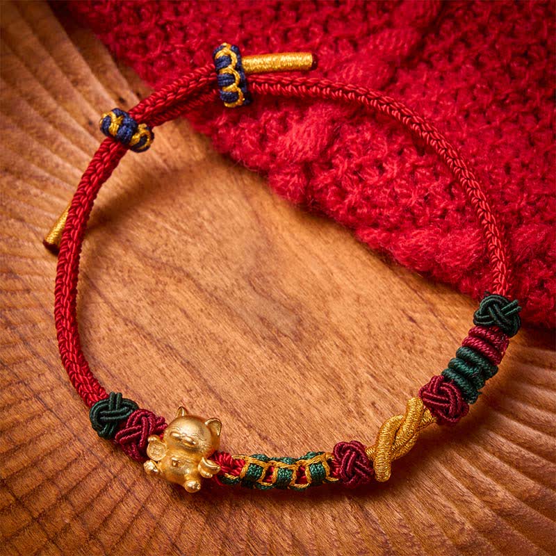 Buddha Stones Bracelet porte-bonheur chat tissé à la main en fil rouge - Cordon rouge - image 4