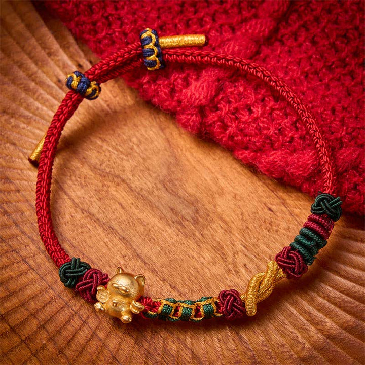 Buddha Stones Bracelet porte-bonheur chat tissé à la main en fil rouge - Cordon rouge - image 4