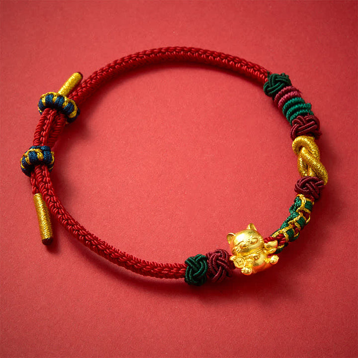 Buddha Stones Bracelet porte-bonheur chat tissé à la main en fil rouge - image 8