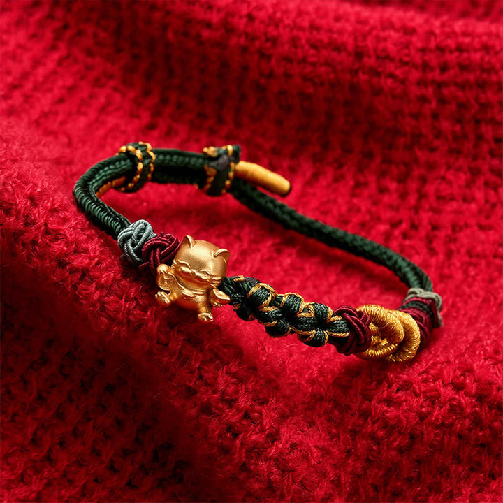 Buddha Stones Bracelet porte-bonheur chat tissé à la main en fil rouge - image 2