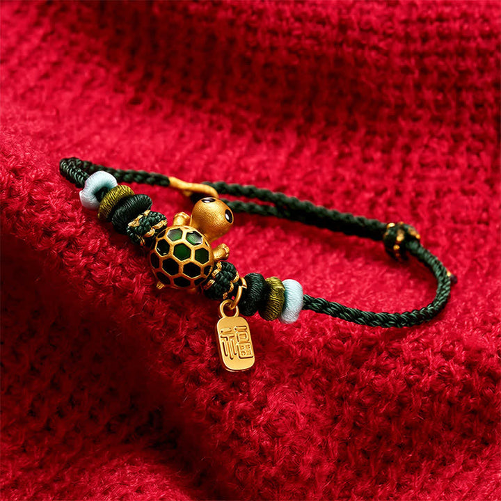 Buddha Stones Bracelet de résistance en corde rouge tissée à la main, représentant un personnage de Tortue Fu - image 3