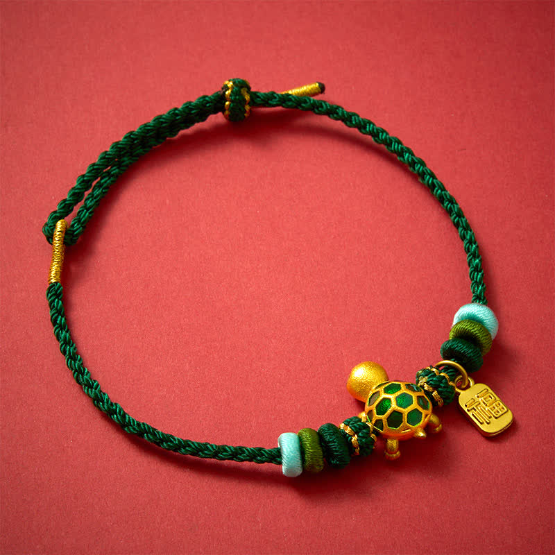 Buddha Stones Bracelet de résistance en corde rouge tissée à la main, représentant un personnage de Tortue Fu - Cordon vert - image 0