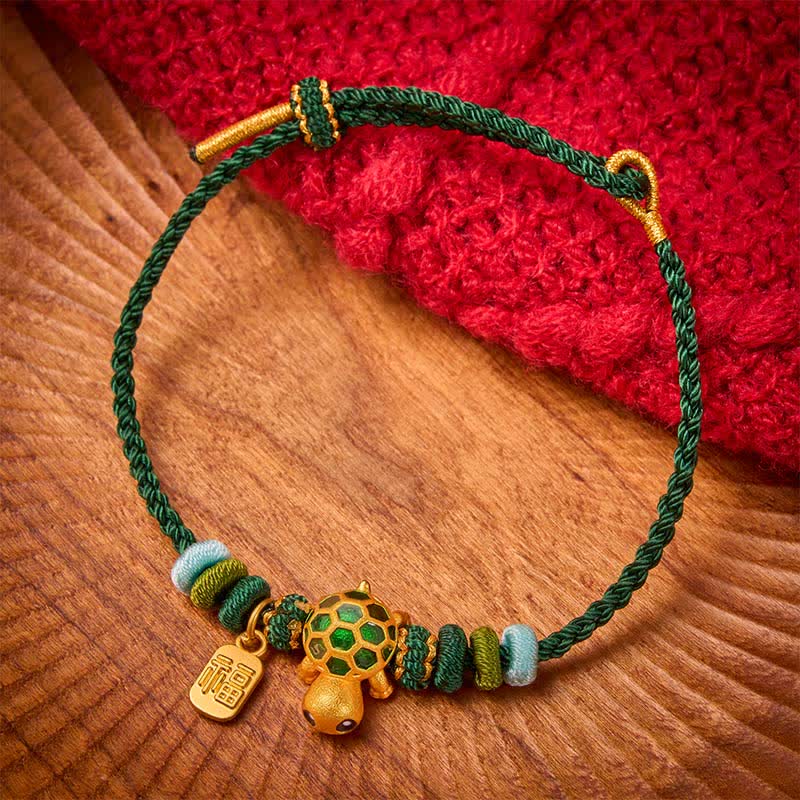 Buddha Stones Bracelet de résistance en corde rouge tissée à la main, représentant un personnage de Tortue Fu - image 1