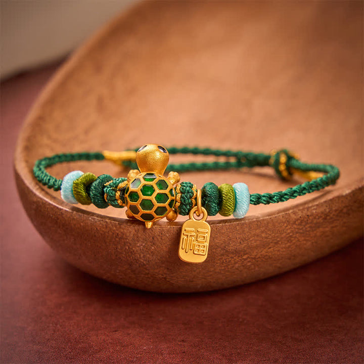 Buddha Stones Bracelet de résistance en corde rouge tissée à la main, représentant un personnage de Tortue Fu - image 2