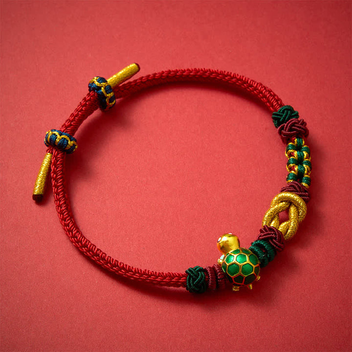Buddha Stones Bracelet de protection en cuivre tressé à la main avec une tortue et un cordon rouge - image 1