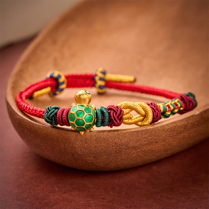 Buddha Stones Bracelet de protection en cuivre tressé à la main avec une tortue et un cordon rouge - image 2