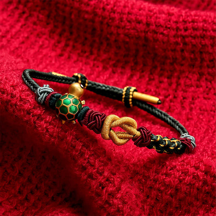 Buddha Stones Bracelet de protection en cuivre tressé à la main avec une tortue et un cordon rouge - image 12