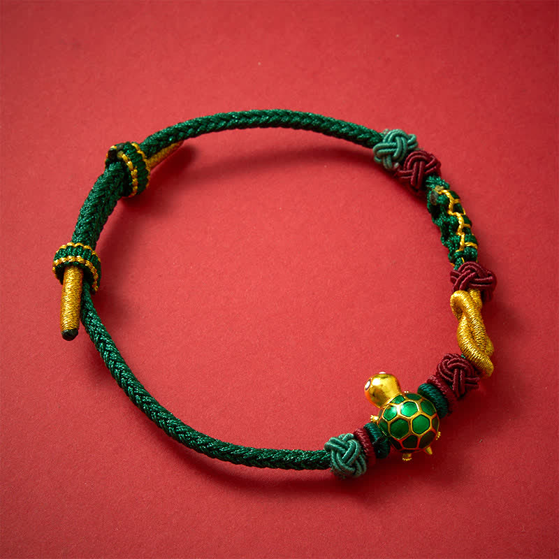 Buddha Stones Bracelet de protection en cuivre tressé à la main avec une tortue et un cordon rouge - image 10