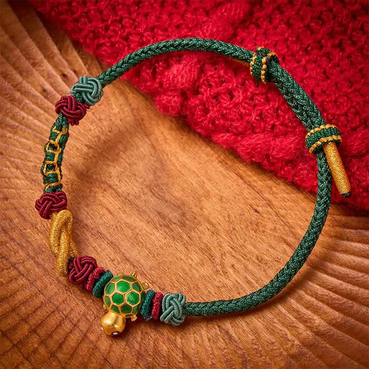 Buddha Stones Bracelet de protection en cuivre tressé à la main avec une tortue et un cordon rouge - Cordon vert - image 9