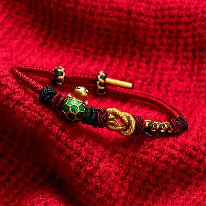 Buddha Stones Bracelet de protection en cuivre tressé à la main avec une tortue et un cordon rouge - image 3