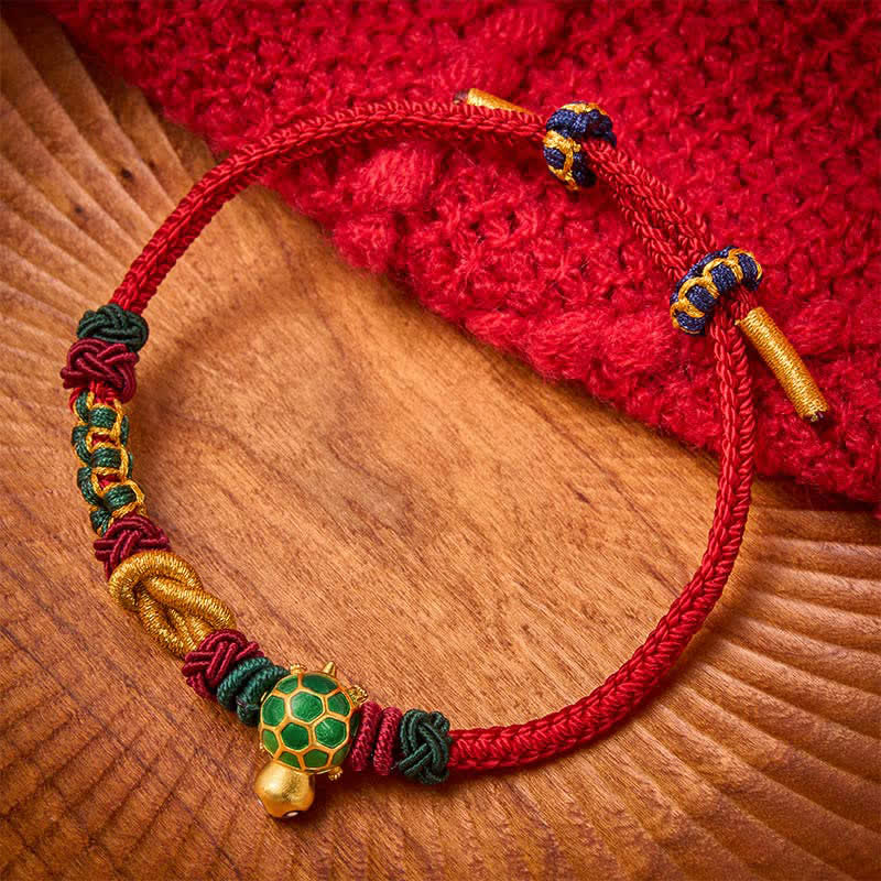 Buddha Stones Bracelet de protection en cuivre tressé à la main avec une tortue et un cordon rouge - Cordon rouge - image 0