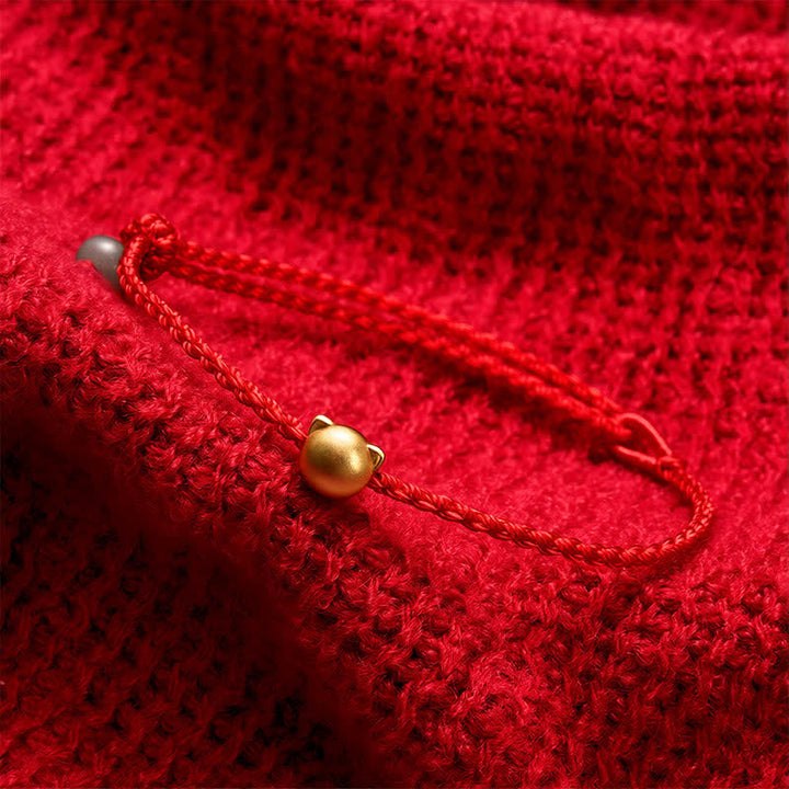 Buddha Stones Bracelet à maillons en cuivre avec tête de chat et cordon rouge jade - image 3