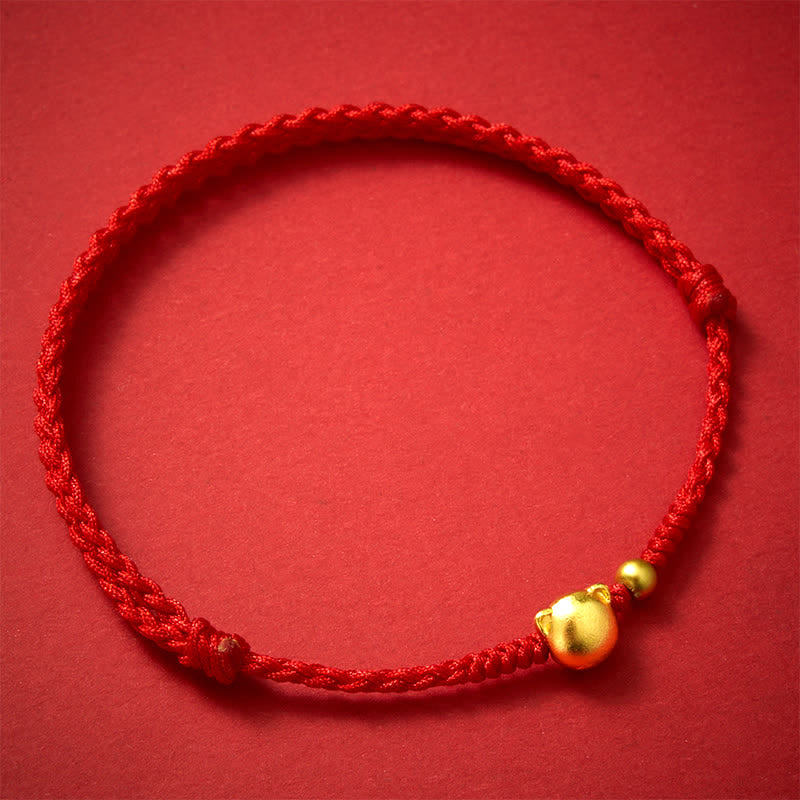 Buddha Stones Bracelet de protection à tête de chat en cuivre et fil rouge - image 1