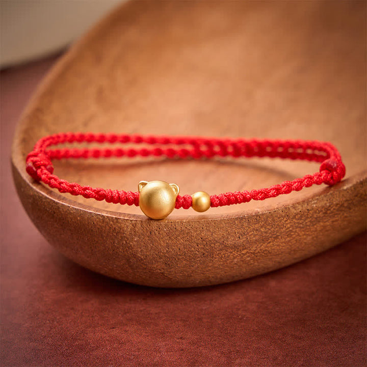 Buddha Stones Bracelet de protection à tête de chat en cuivre et fil rouge - image 2