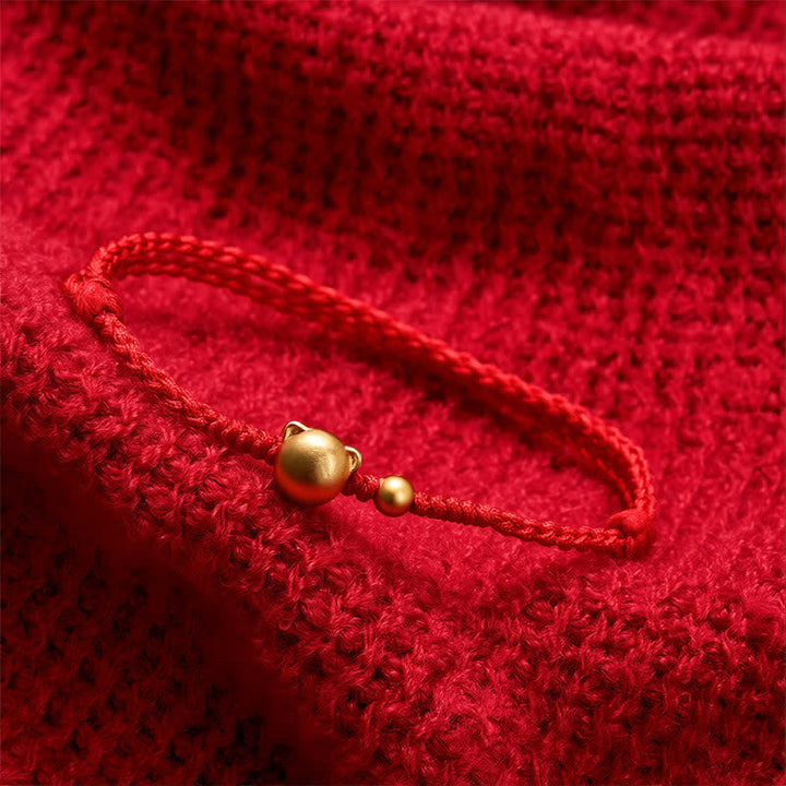 Buddha Stones Bracelet de protection à tête de chat en cuivre et fil rouge - image 3