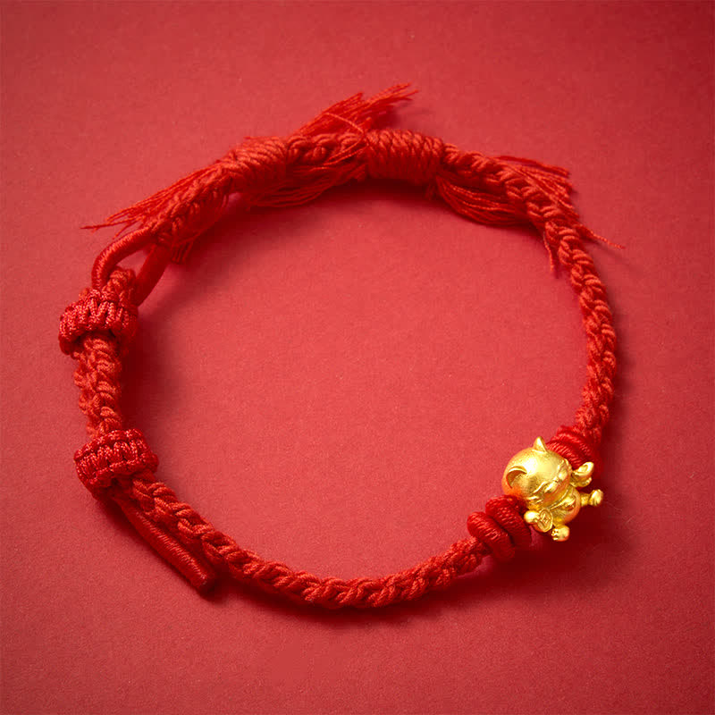 Buddha Stones Bracelet porte-bonheur chat en cuivre avec cordon rouge, symbole de richesse - image 9