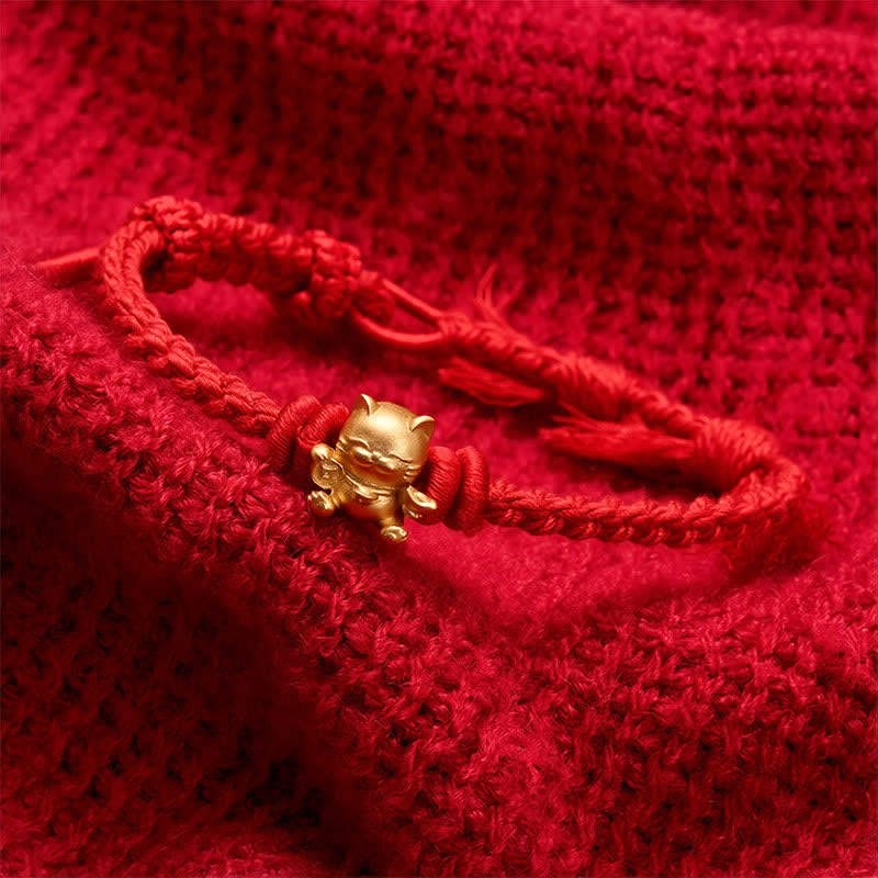 Buddha Stones Bracelet porte-bonheur chat en cuivre avec cordon rouge, symbole de richesse - image 10