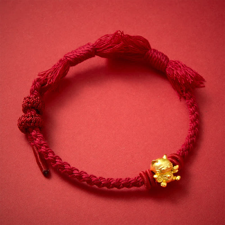 Buddha Stones Bracelet porte-bonheur chat en cuivre avec cordon rouge, symbole de richesse - image 1