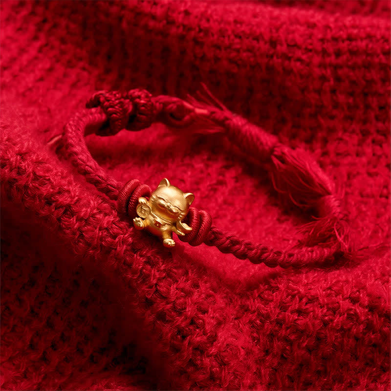 Buddha Stones Bracelet porte-bonheur chat en cuivre avec cordon rouge, symbole de richesse - image 2
