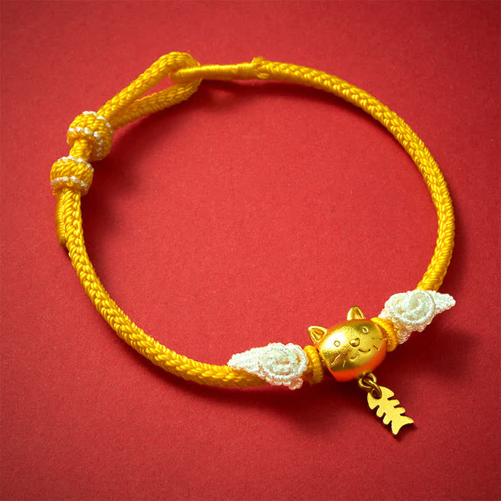 Buddha Stones Bracelet de richesse en fil jaune avec poisson-chat cuivré - Cuivre (Richesse ♥ Chance) - image 0
