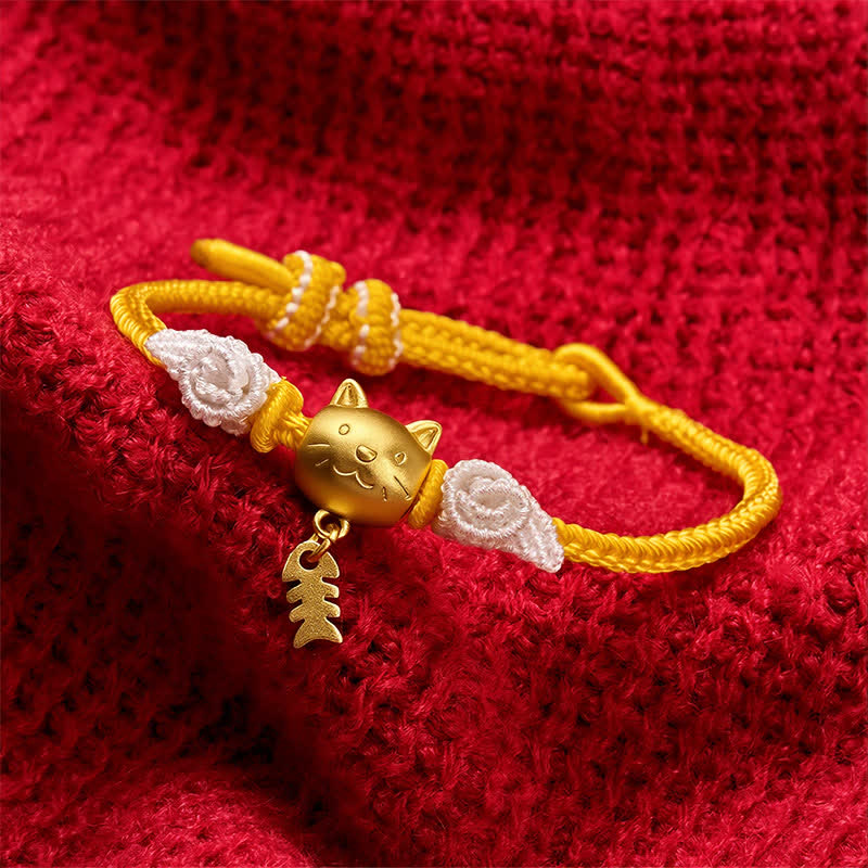 Buddha Stones Bracelet de richesse en fil jaune avec poisson-chat cuivré - image 3