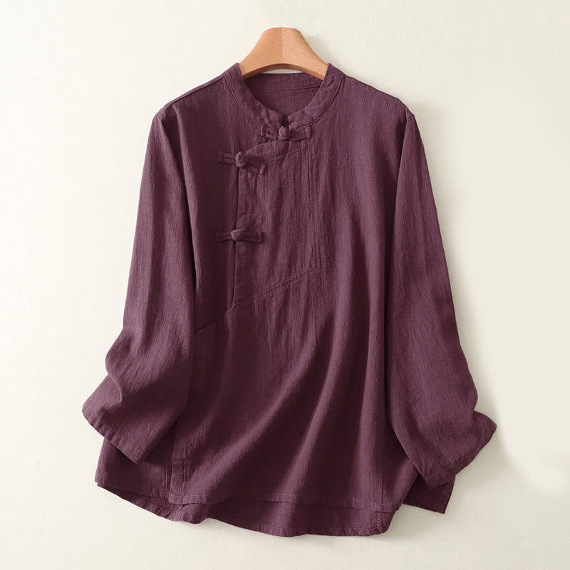 Chemise à manches longues pour femme Buddha Stones, unie et décontractée, à boutons grenouille - Violet - US8-10，UK/AU12-14，EU40-42 (2XL) - image 1