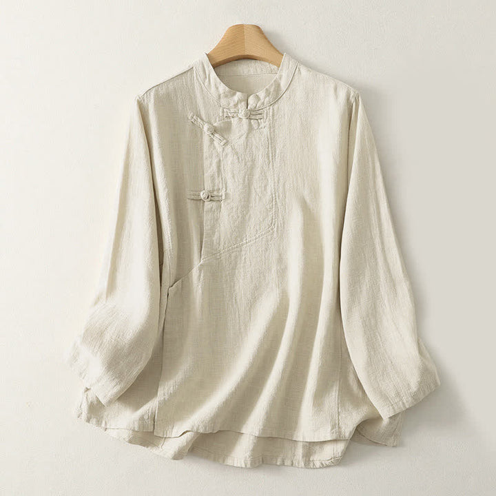 Chemise à manches longues pour femme Buddha Stones, unie et décontractée, à boutons grenouille - Beige - US8-10，UK/AU12-14，EU40-42 (2XL) - image 6