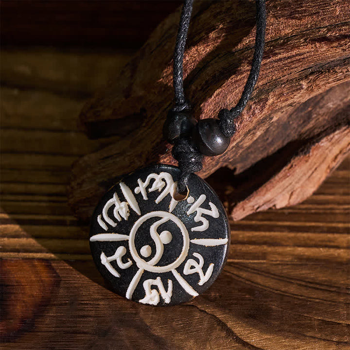 Buddha Stones Collier de protection Om Mani Padme Hum Yin Yang en perles d'os sculptées à la main - image 2