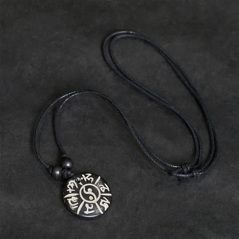 Buddha Stones Collier de protection Om Mani Padme Hum Yin Yang en perles d'os sculptées à la main - image 3
