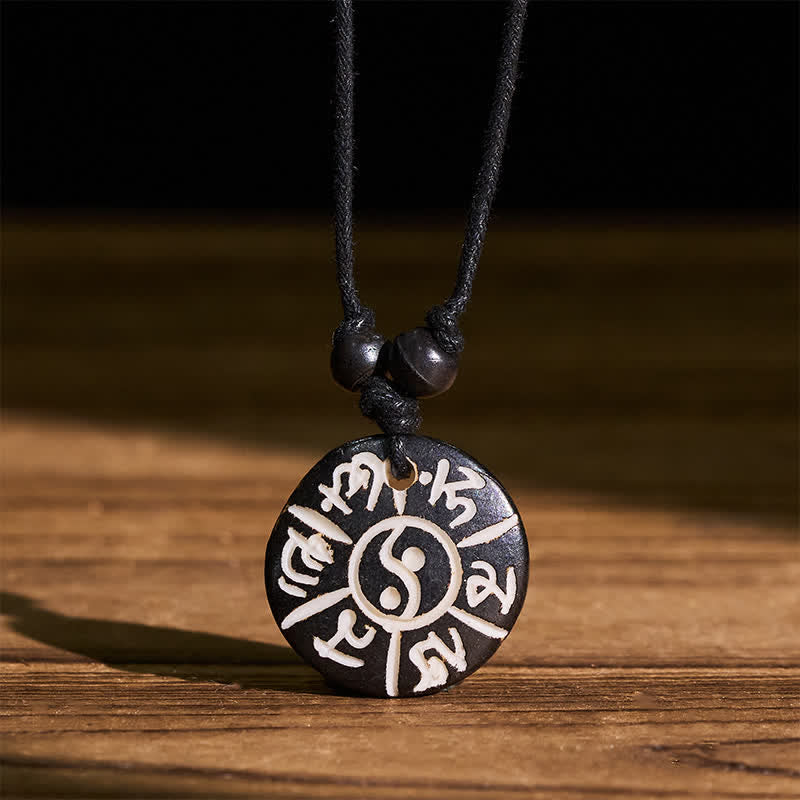 Buddha Stones Collier de protection Om Mani Padme Hum Yin Yang en perles d'os sculptées à la main - image 4