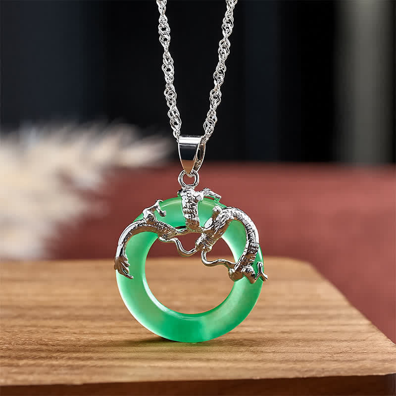 Buddha Stones Collier de protection avec pendentif rond en jade en forme de dragon - image 9