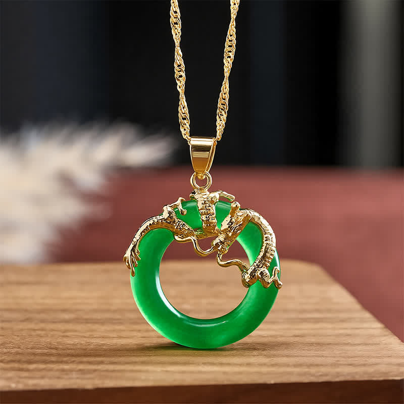 Buddha Stones Collier de protection avec pendentif rond en jade en forme de dragon - image 2