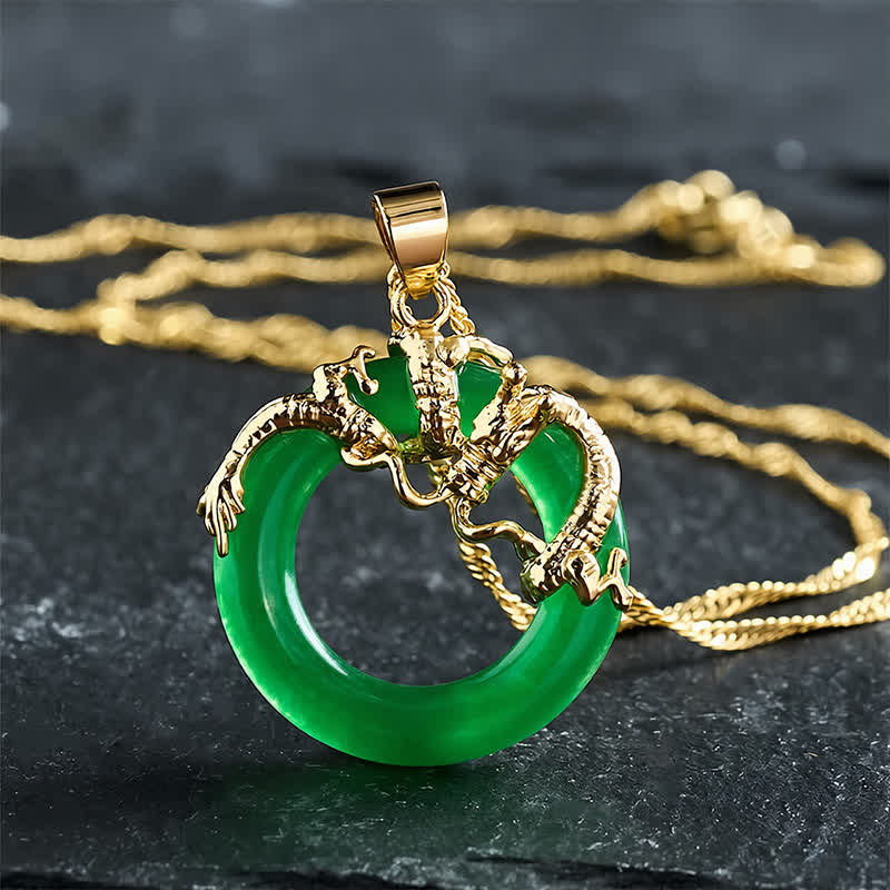 Buddha Stones Collier de protection avec pendentif rond en jade en forme de dragon - image 3