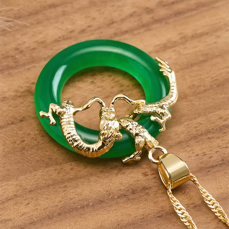 Buddha Stones Collier de protection avec pendentif rond en jade en forme de dragon - image 4