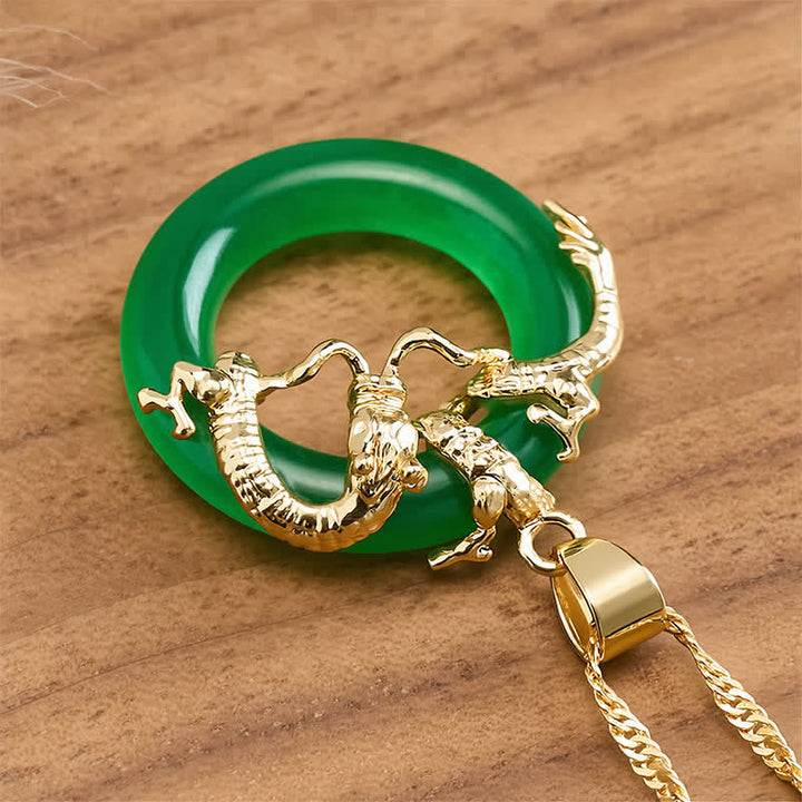 Buddha Stones Collier de protection avec pendentif rond en jade en forme de dragon - image 4