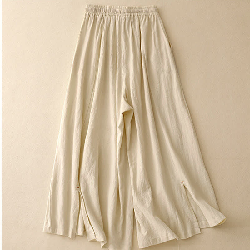 Pantalon large fendu à cordon de serrage pour femme, style décontracté et simple, avec poches, Buddha Stones - image 6