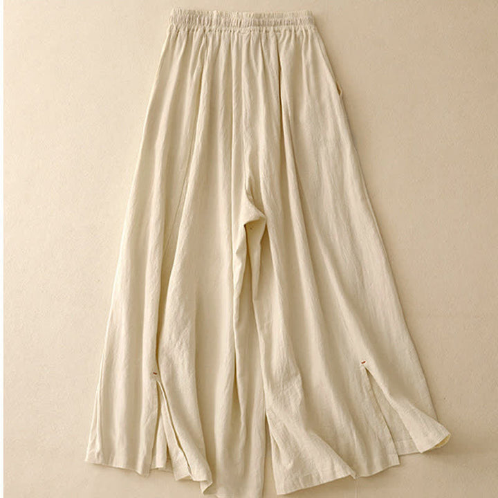 Pantalon large fendu à cordon de serrage pour femme, style décontracté et simple, avec poches, Buddha Stones - image 6