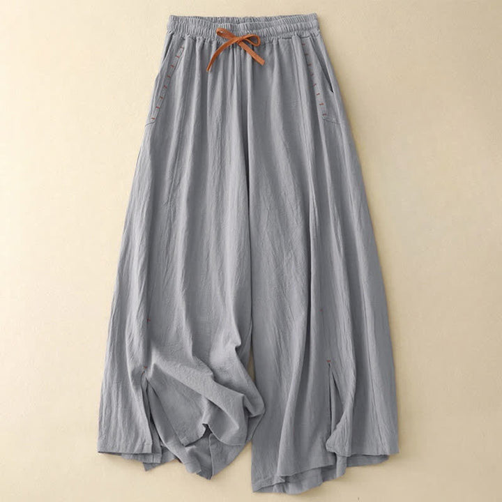 Pantalon large fendu à cordon de serrage pour femme, style décontracté et simple, avec poches, Buddha Stones - Gris ardoise clair - US8-10，UK/AU12-14，EU40-42 (2XL) - image 15