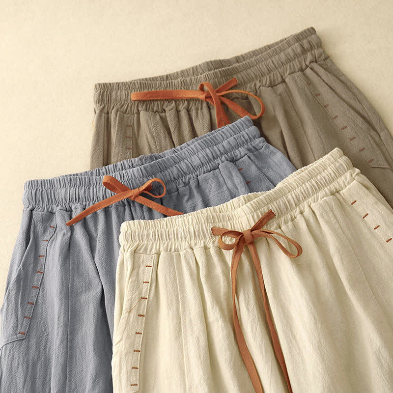 Pantalon large fendu à cordon de serrage pour femme, style décontracté et simple, avec poches, Buddha Stones - image 21