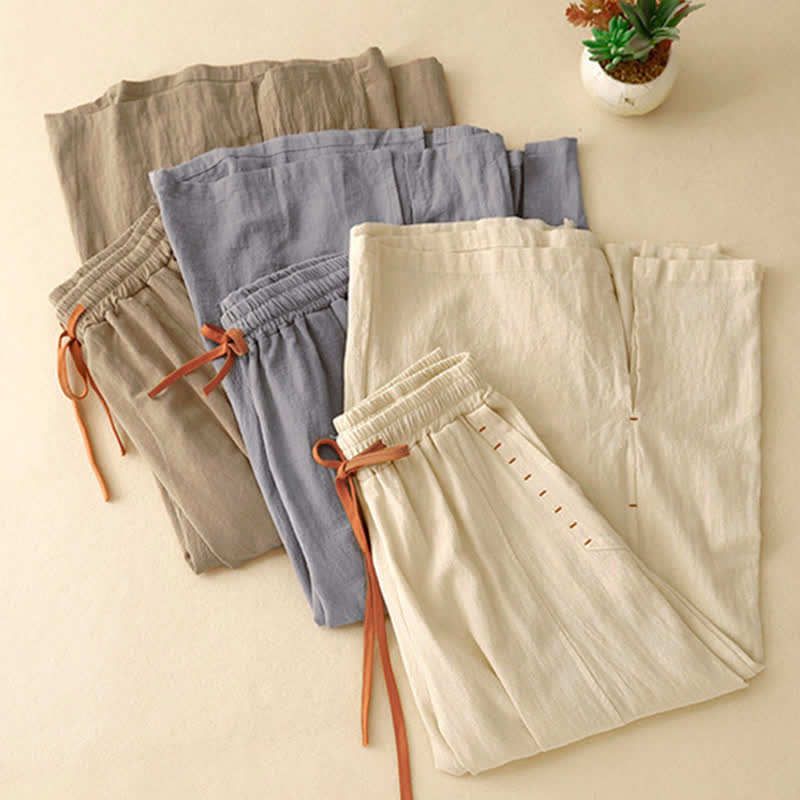 Pantalon large fendu à cordon de serrage pour femme, style décontracté et simple, avec poches, Buddha Stones - image 20