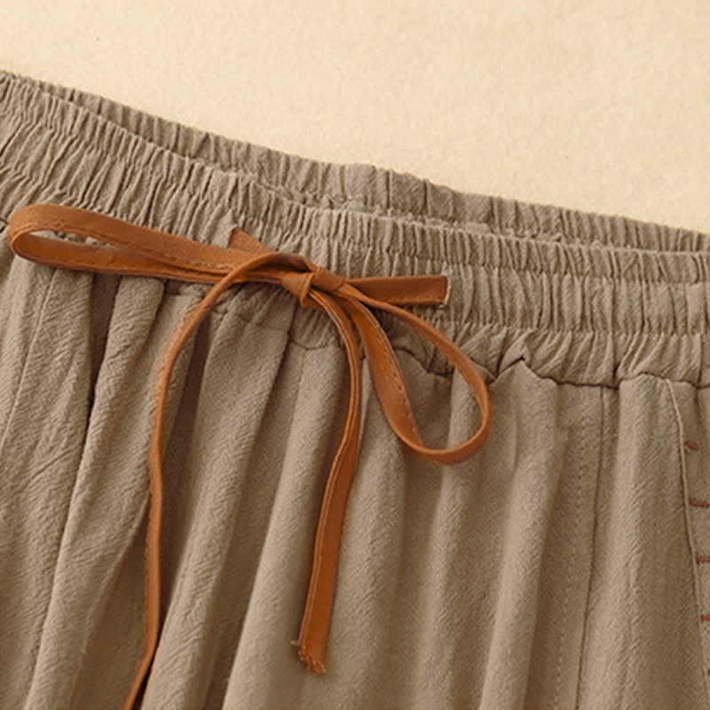 Pantalon large fendu à cordon de serrage pour femme, style décontracté et simple, avec poches, Buddha Stones - image 1