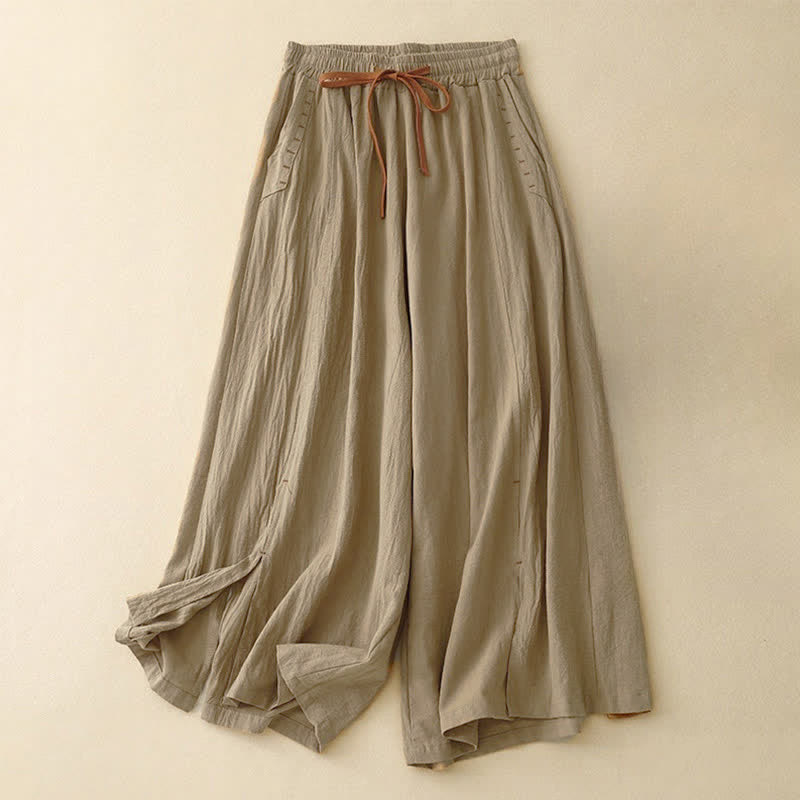Pantalon large fendu à cordon de serrage pour femme, style décontracté et simple, avec poches, Buddha Stones - DarkGoldenrod - US8-10，UK/AU12-14，EU40-42 (2XL) - image 0