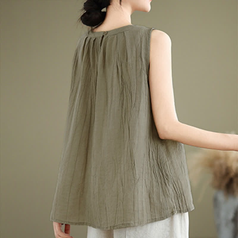 Gilet sans manches pour femme, col rond, motif froissé d'été, style simple, Buddha Stones - image 3