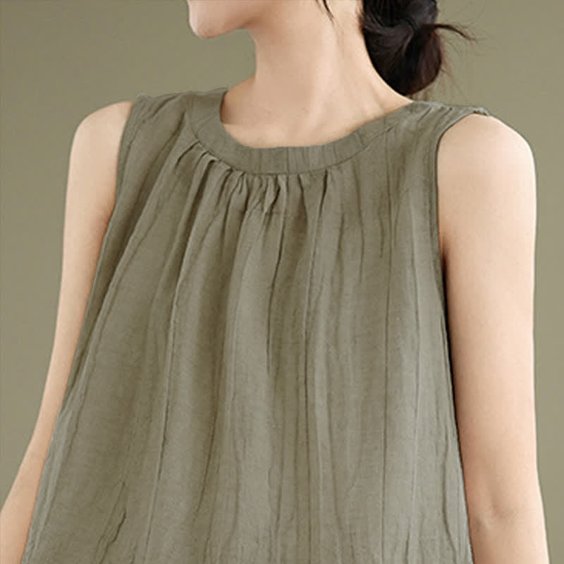 Gilet sans manches pour femme, col rond, motif froissé d'été, style simple, Buddha Stones - image 4